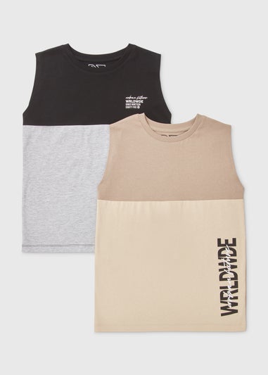 Boys 2 Pack Stone Cut & Sew Vests (7-13yrs)
