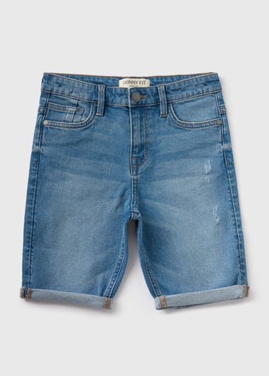 Boys Mid Blue Skinny Fit Denim Shorts (7-13yrs)