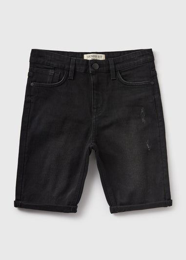 Boys Black Skinny Fit Denim Shorts (7-13yrs)