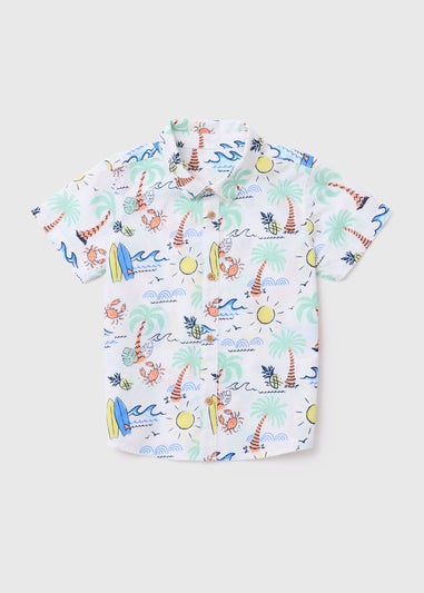 Boys White Surf Print Shirt (1-7yrs)