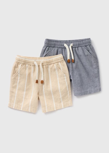 Boys 2 Pack Beige & Grey Stripe Woven Shorts (1-7yrs)