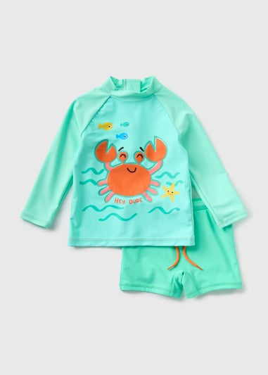 Boys Mint Crab Top & Shorts Swim Set (1-7yrs)