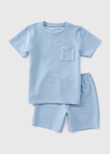 Boys Blue Ribbed Pocket Detail Pyjama Set (4-13yrs)