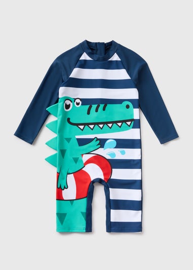 Boys Navy & Green Crocodile Stripe Surfsuit (1-7yrs)