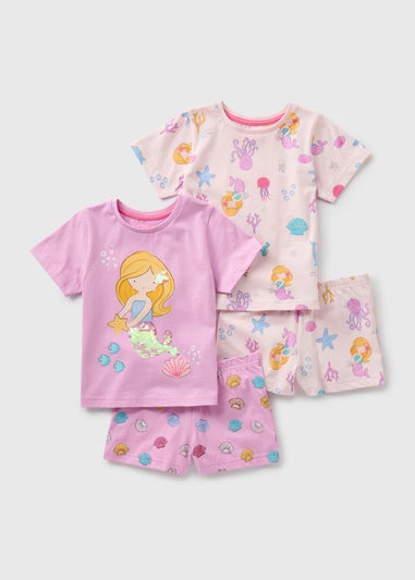 Girls 2 Pack Purple Mermaid Pyjama Set (9mths-5yrs)