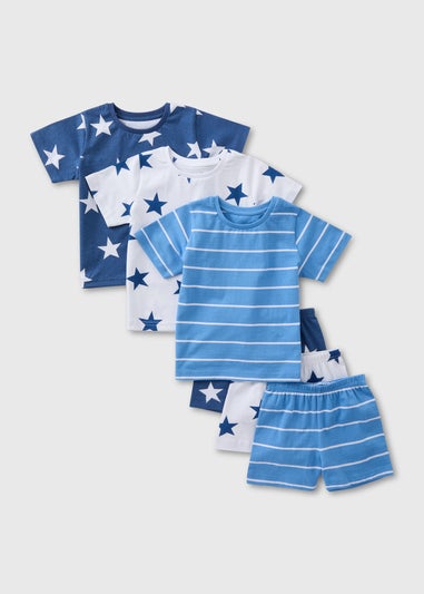 Boys 3 Pack Blue Star & Stripe Pyjama Sets (9mths-5yrs)