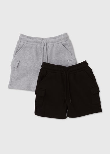 Boys 2 Pack Black & Grey Cargo Jogger Shorts (1-7yrs)