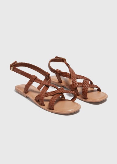 Tan Plaited Gladiator Leather Sandals