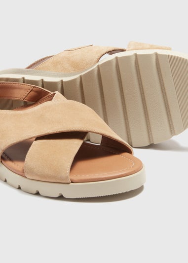 Taupe Leather Suede Cross Strap Sandals