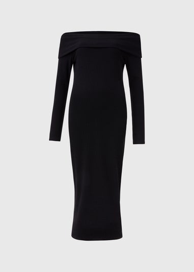 Black Ribbed Bardot Dress