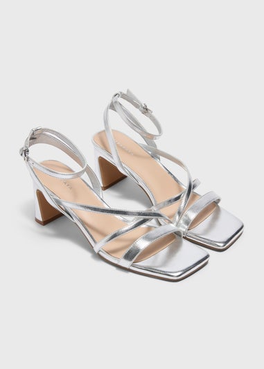 Silver Strappy Block Heels