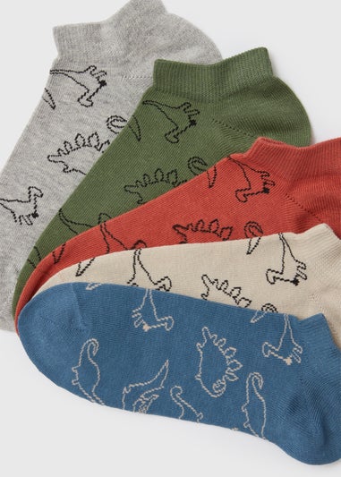 Kids 5 Pack Multicoloured Dino Trainer Socks