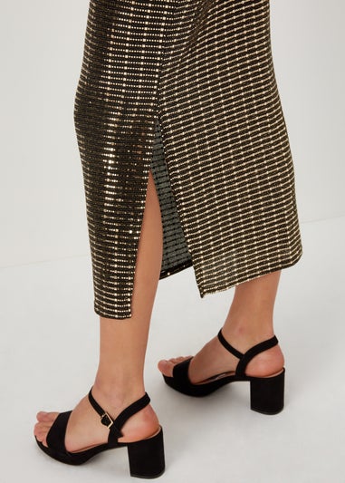 Et Vous Black & Gold Sequin Midi Skirt