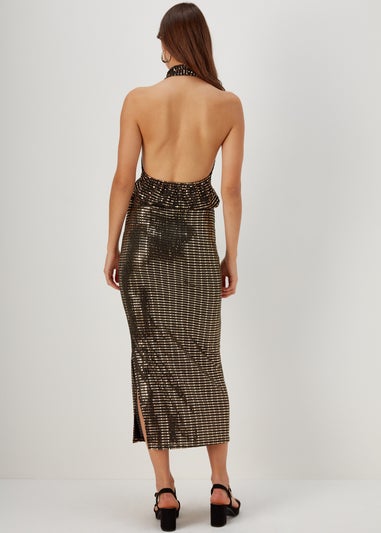 Et Vous Black & Gold Sequin Midi Skirt