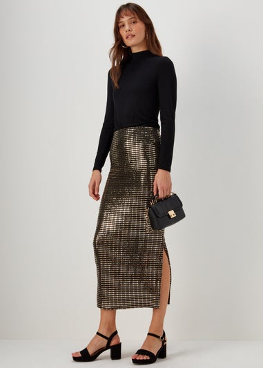 Et Vous Black & Gold Sequin Midi Skirt