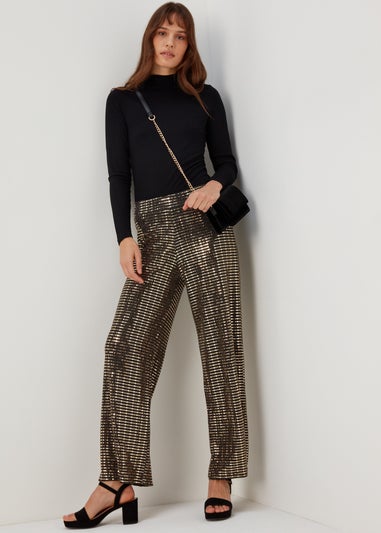 Et Vous Black & Gold Sequin Trousers