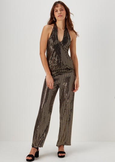 Et Vous Black & Gold Sequin Trousers