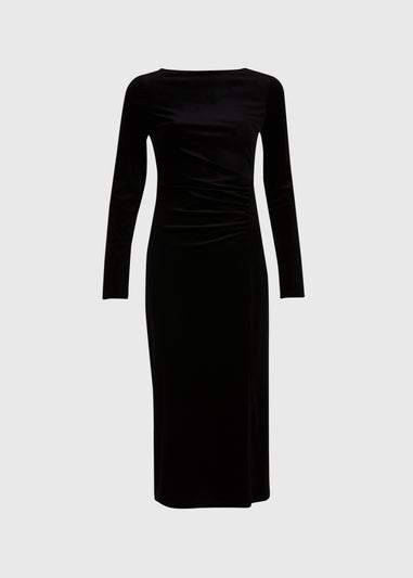 Black Velvet Ruched Dress