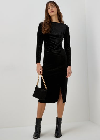 Black Velvet Ruched Dress