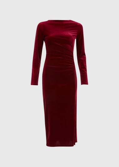 Burgundy Velvet Ruched Dress