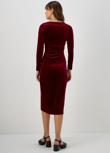 Burgundy Velvet Ruched Dress