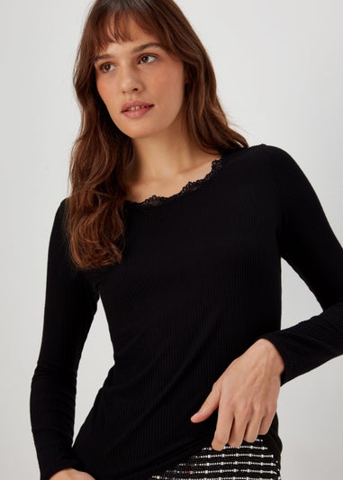 Black Lace Ribbed Top