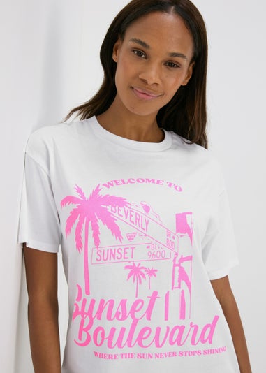 White & Pink Tropical Island Oversized T-Shirt