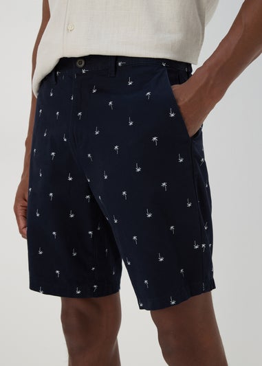 Navy Palm Print Shorts