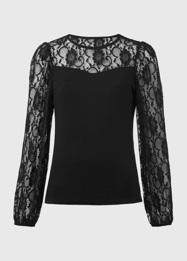 Black Lace Long Sleeve Top - Matalan