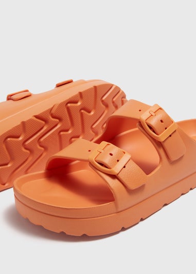 Orange Chunky Double Buckle Sandals