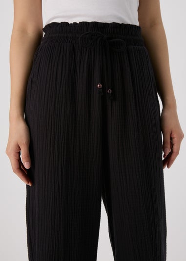 Black Double Cloth Crop Trousers