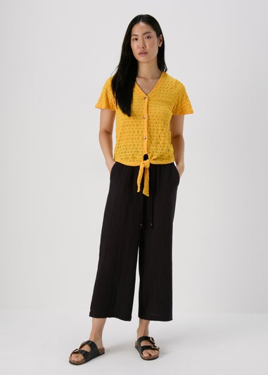 Black Double Cloth Crop Trousers