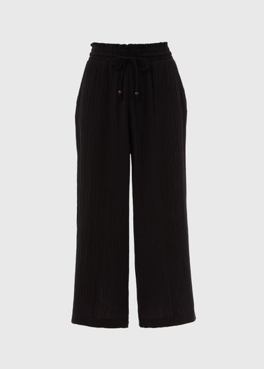 Black Double Cloth Crop Trousers