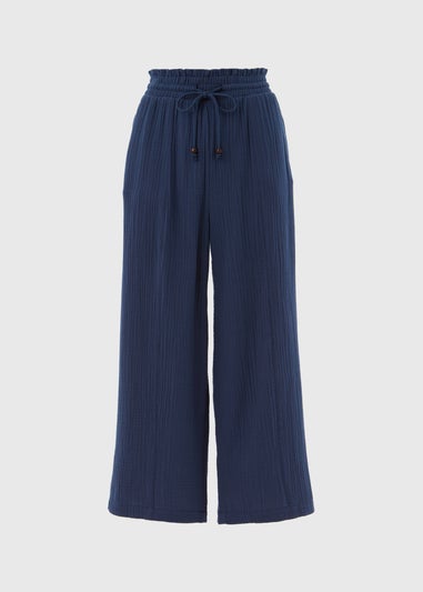 Navy Double Cloth Crop Trousers