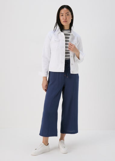 Navy Double Cloth Crop Trousers