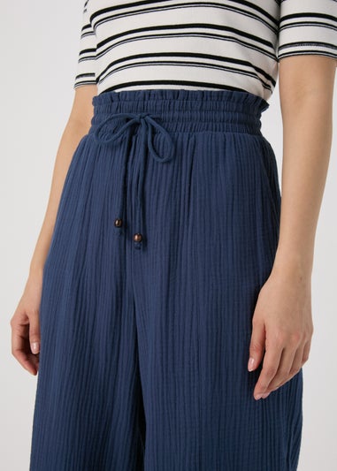 Navy Double Cloth Crop Trousers