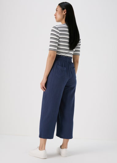 Navy Double Cloth Crop Trousers