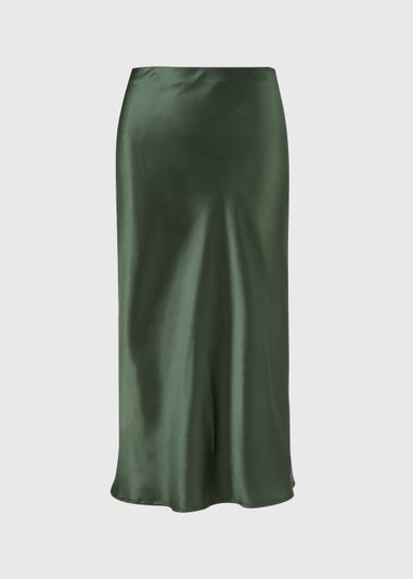 Green Satin Midi Skirt