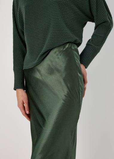 Green Satin Midi Skirt