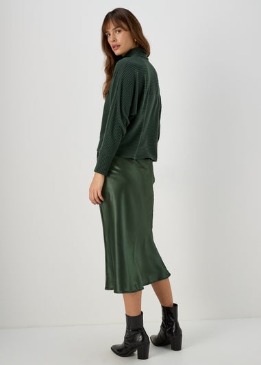 Green Satin Midi Skirt