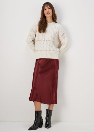Burgundy Satin Midi Skirt