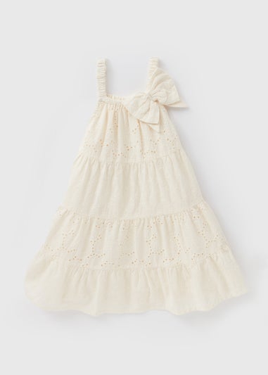 Girls White Bow Schiffley Dress (1-7yrs)