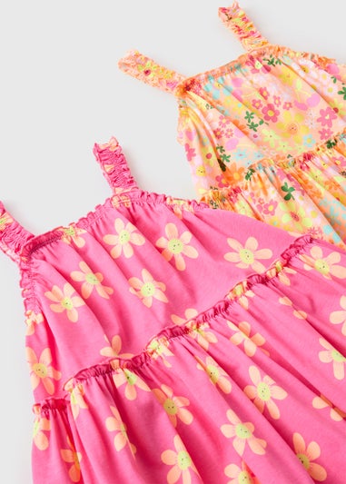 Girls 2 Pack Pink & Orange Floral Jersey Dress (1-7yrs)