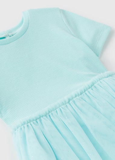 Blue Aqua Ribbed & Mesh Dress (1-7yrs)