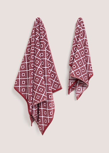 Red Geo Design Jacquard Towel