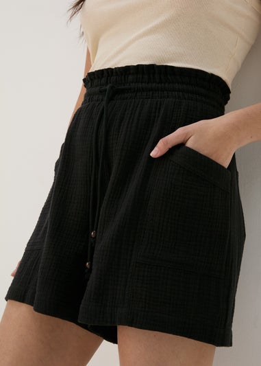 Black Double Cloth Shorts