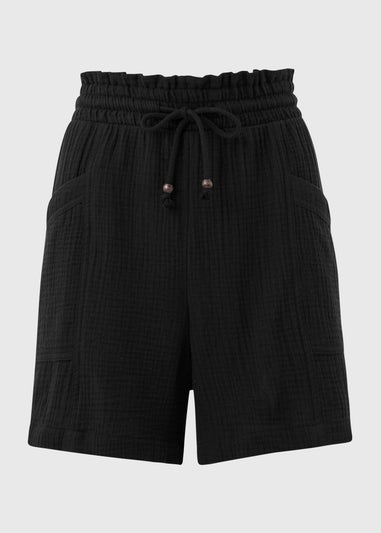 Black Double Cloth Shorts