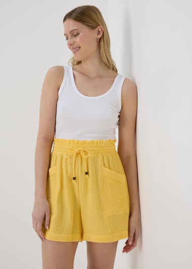 Yellow Double Cloth Shorts