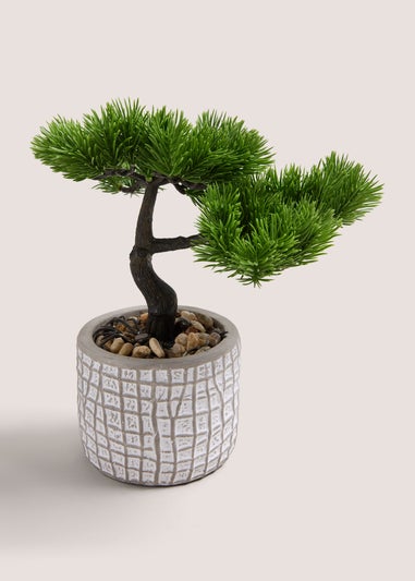 Green Bonsai In White Embroidered Pot (25cm x 18cm x 26cm)