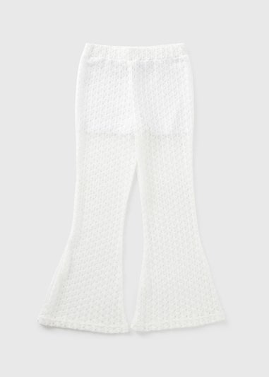 Girls Cream Lace Crochet Flare Trousers (7-15yrs)